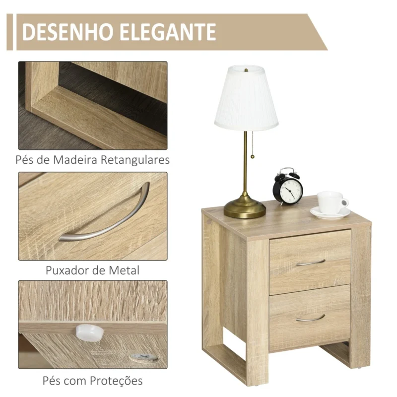 Mesa de Cabeceira c/ 2 Gavetas em Carvalho