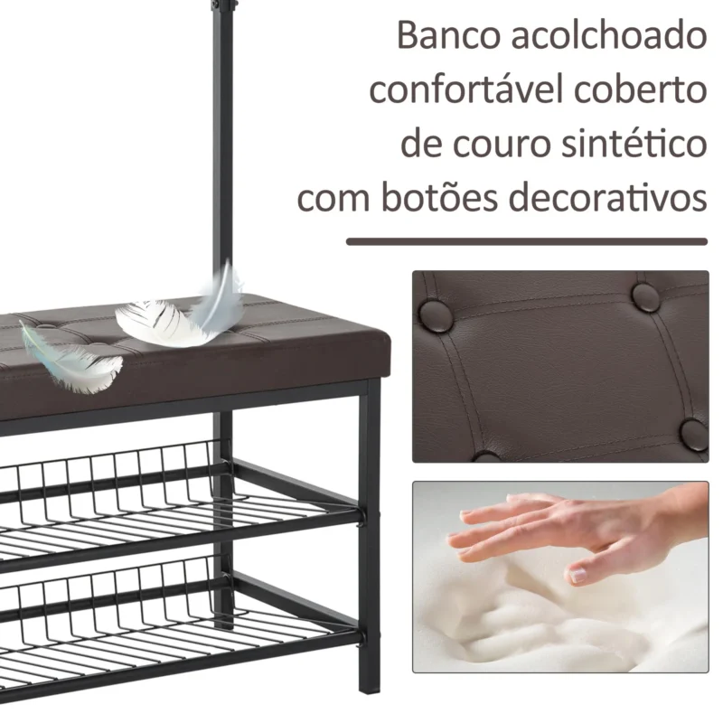 Cabideiro + Sapateira em Preto c/ Banco Castanho