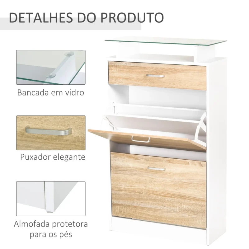 Sapateira c/ Bancada Vidro Branco e Madeira