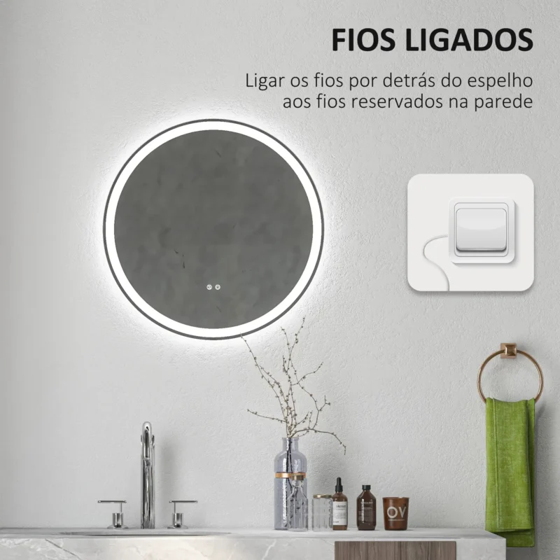 Espelho c/ Luz LED Regulável Ø60cm em Prata
