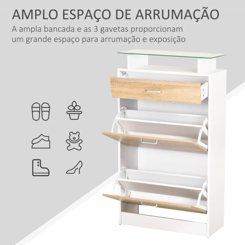 Sapateira c/ Bancada Vidro Branco e Madeira
