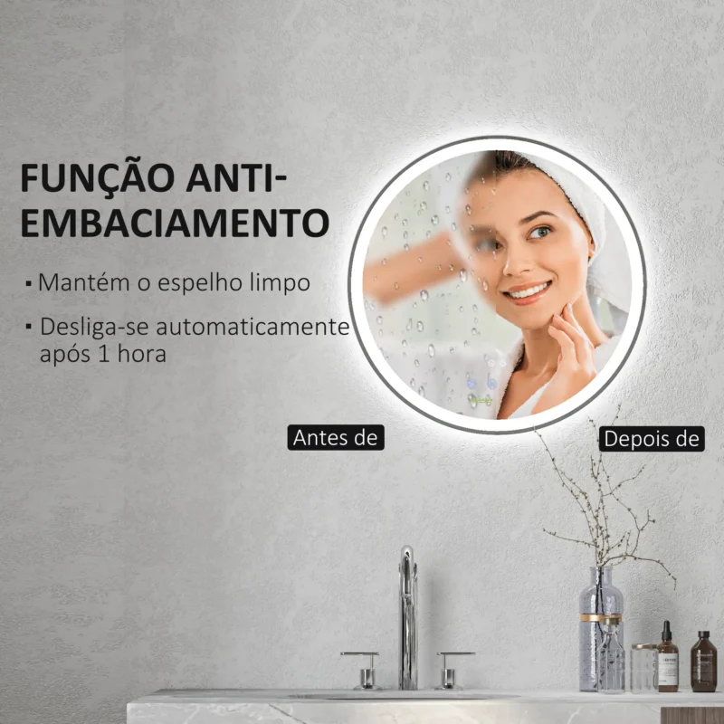 Espelho c/ Luz LED Regulável Ø60cm em Prata