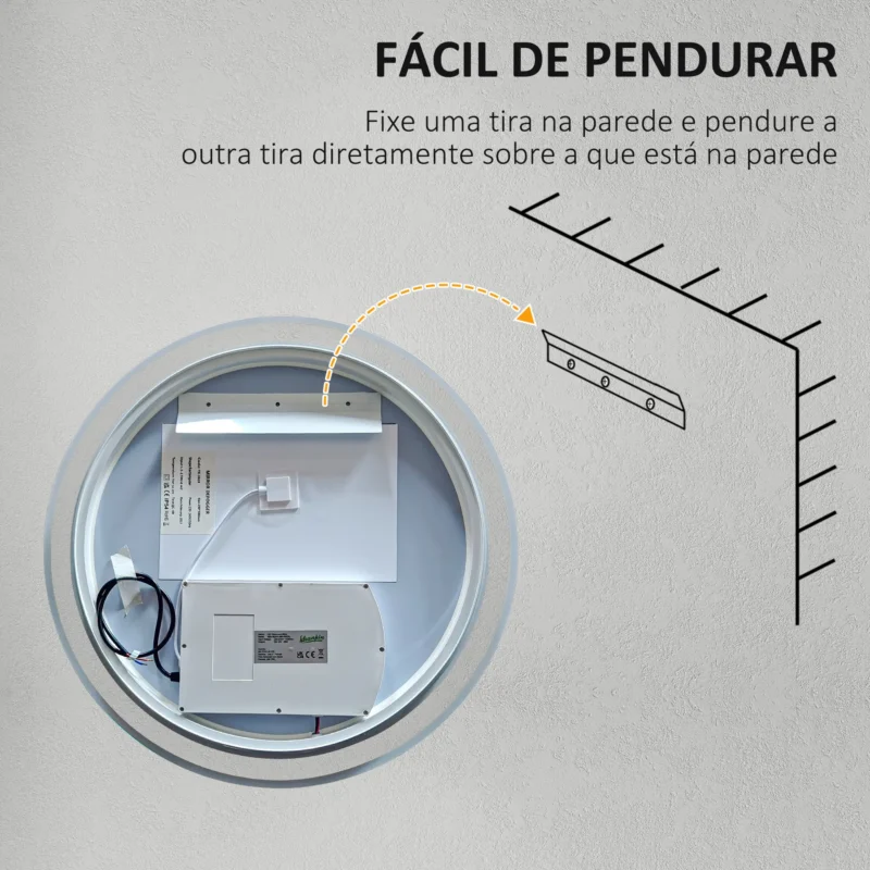 Espelho c/ Luz LED Regulável Ø60cm em Prata