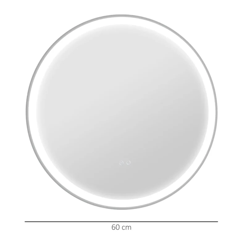 Espelho c/ Luz LED Regulável Ø60cm em Prata